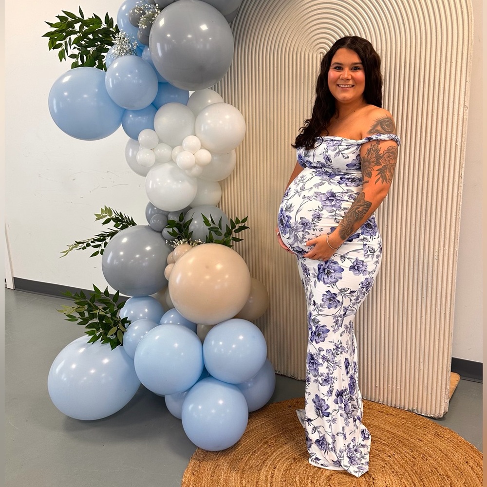 Club L London Blue Floral Twisted Maxi Dress